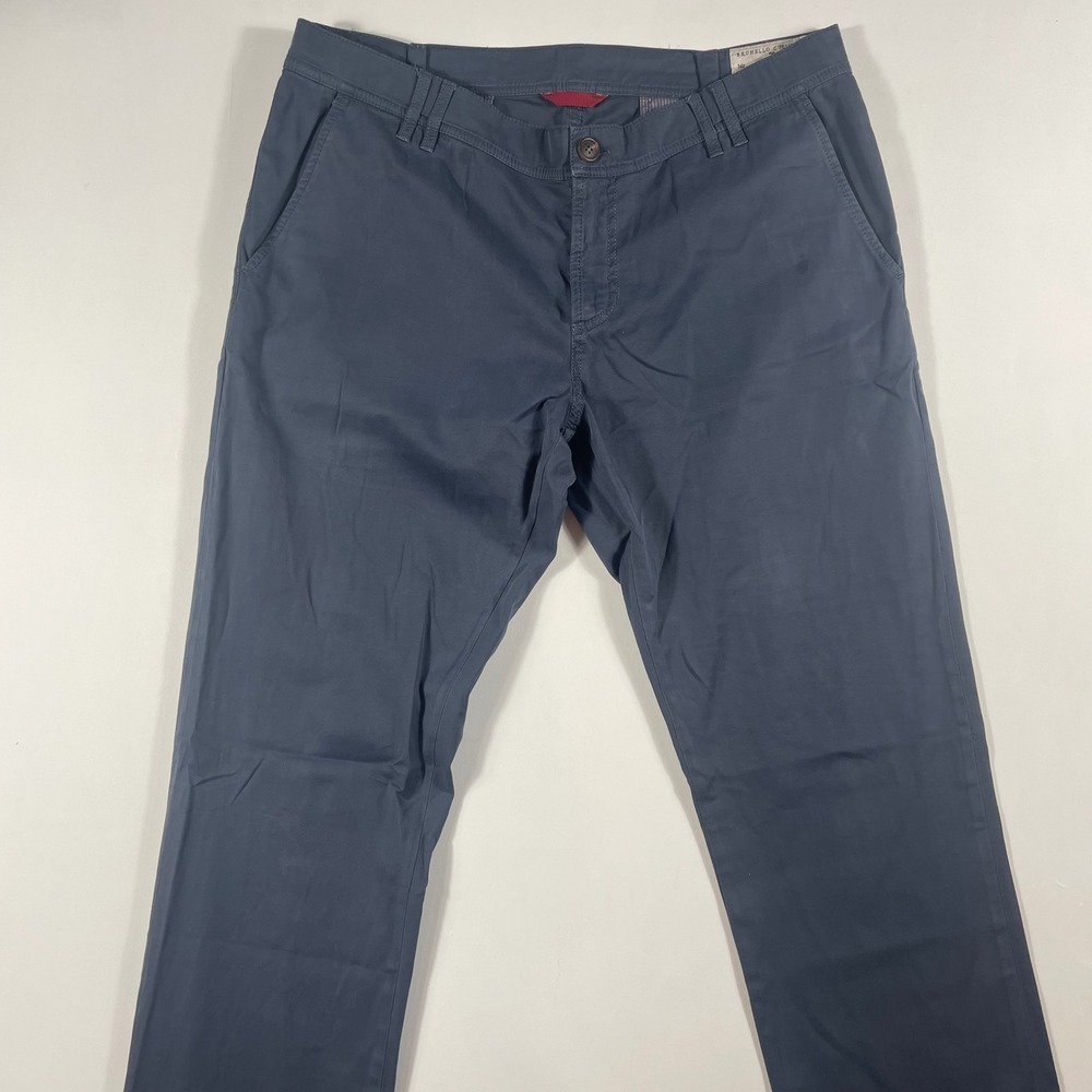 Brunello Cucinelli Chino Trousers Mens EU 56 38x36 Slim Straight Stretch Gray